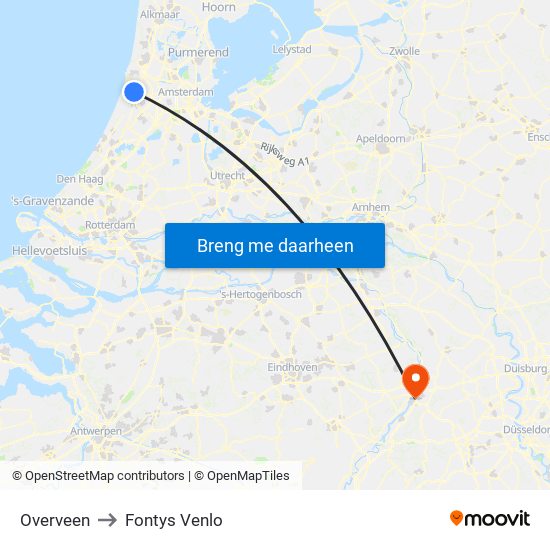 Overveen to Fontys Venlo map