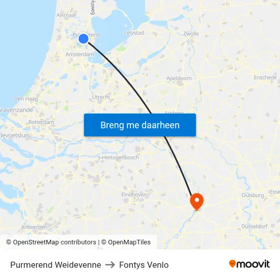 Purmerend Weidevenne to Fontys Venlo map