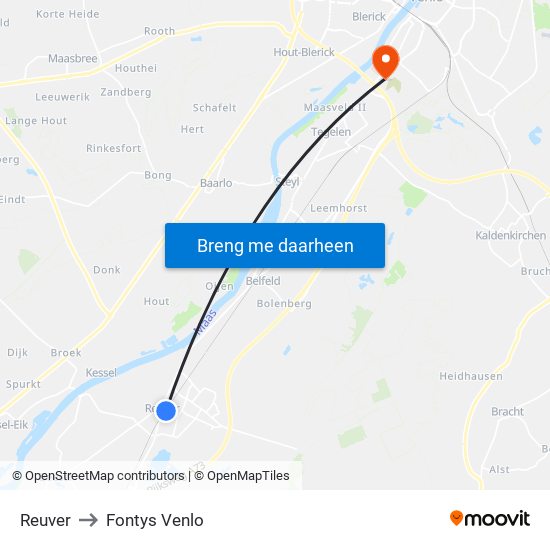 Reuver to Fontys Venlo map