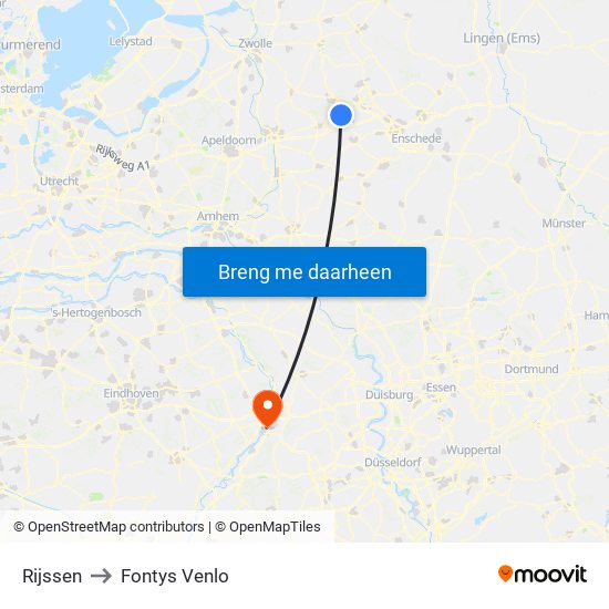 Rijssen to Fontys Venlo map