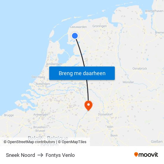 Sneek Noord to Fontys Venlo map