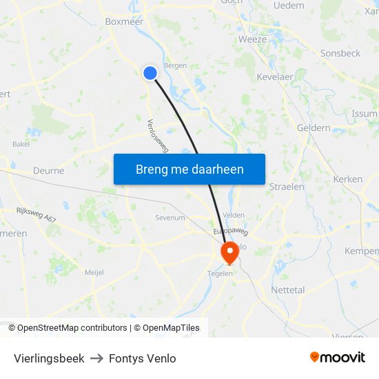 Vierlingsbeek to Fontys Venlo map