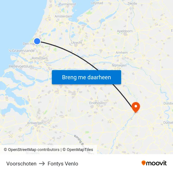 Voorschoten to Fontys Venlo map