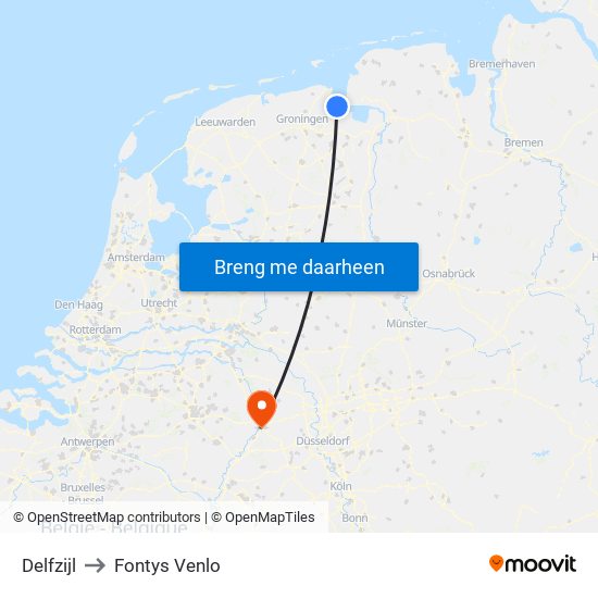 Delfzijl to Fontys Venlo map