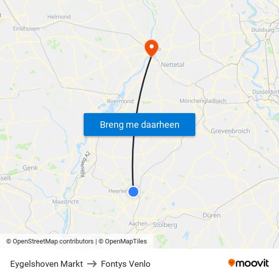 Eygelshoven Markt to Fontys Venlo map