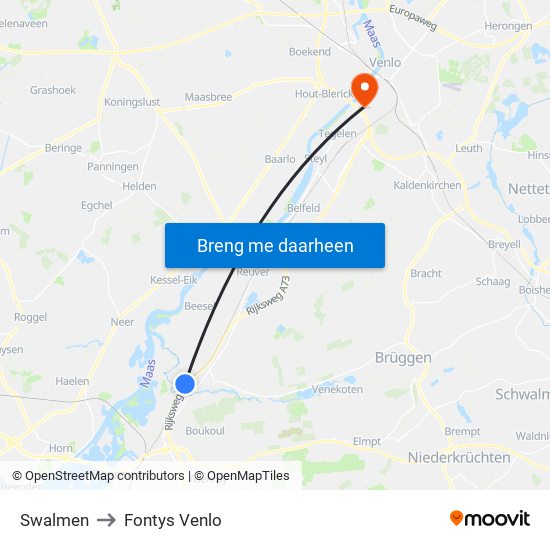 Swalmen to Fontys Venlo map