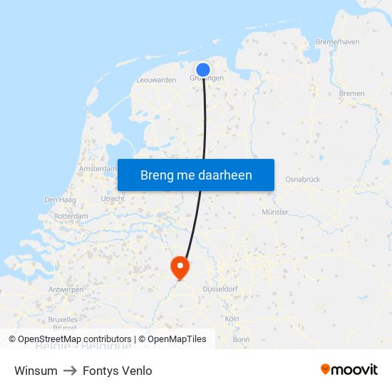 Winsum to Fontys Venlo map