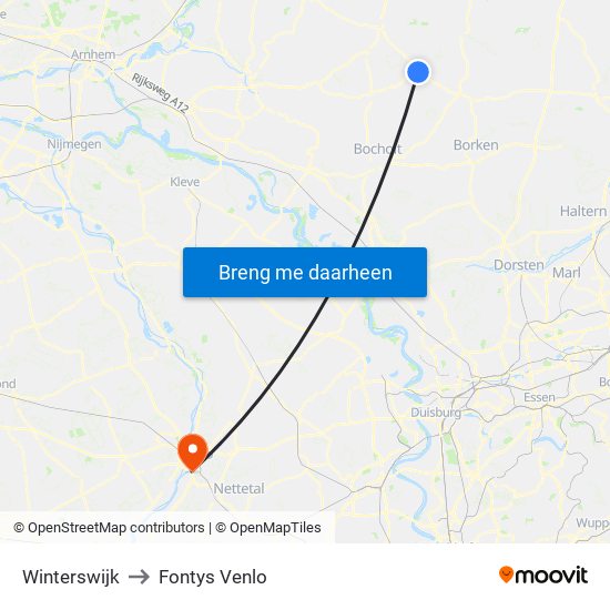 Winterswijk to Fontys Venlo map