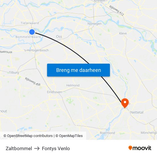 Zaltbommel to Fontys Venlo map