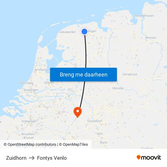 Zuidhorn to Fontys Venlo map