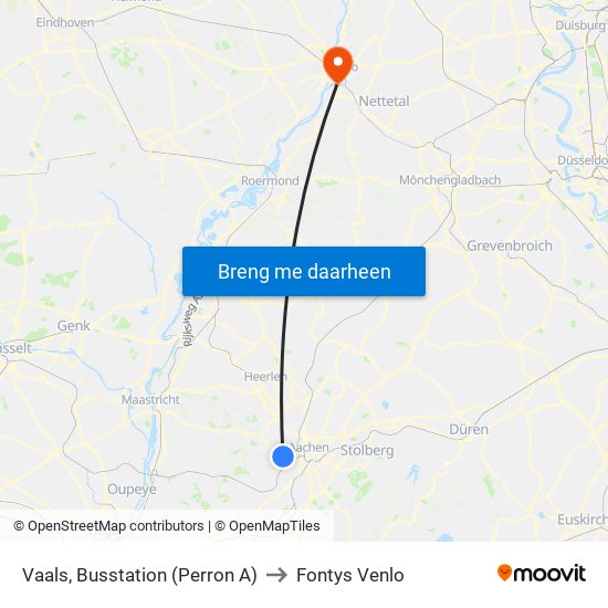 Vaals, Busstation (Perron A) to Fontys Venlo map