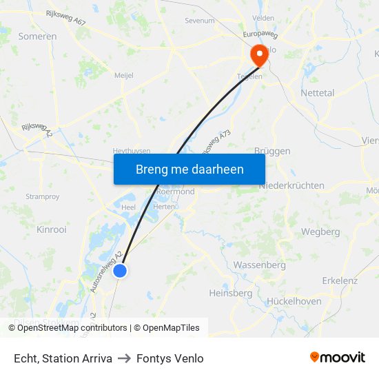 Echt, Station Arriva to Fontys Venlo map