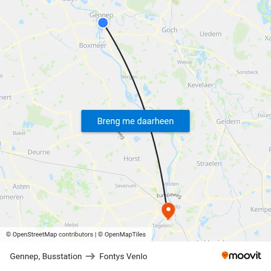 Gennep, Busstation to Fontys Venlo map