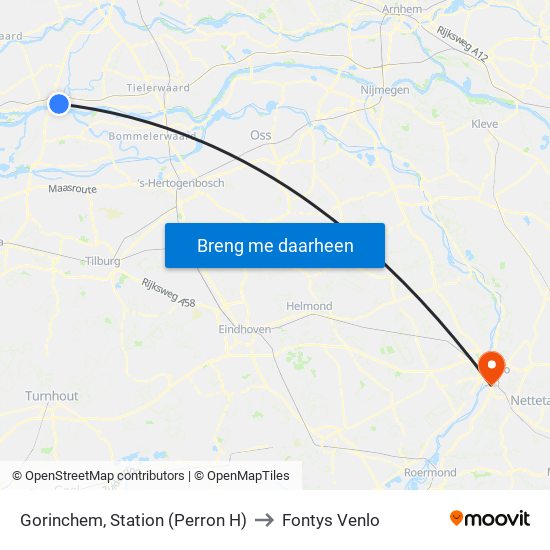 Gorinchem, Station (Perron H) to Fontys Venlo map