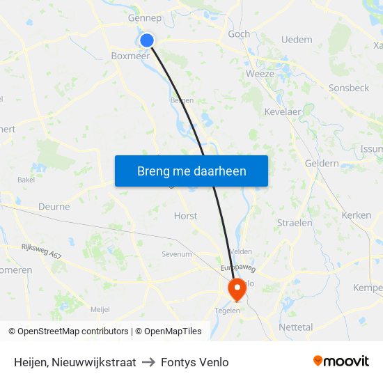 Heijen, Nieuwwijkstraat to Fontys Venlo map