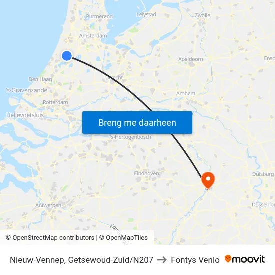 Nieuw-Vennep, Getsewoud-Zuid/N207 to Fontys Venlo map