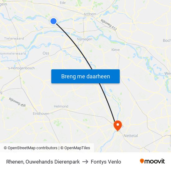 Rhenen, Ouwehands Dierenpark to Fontys Venlo map