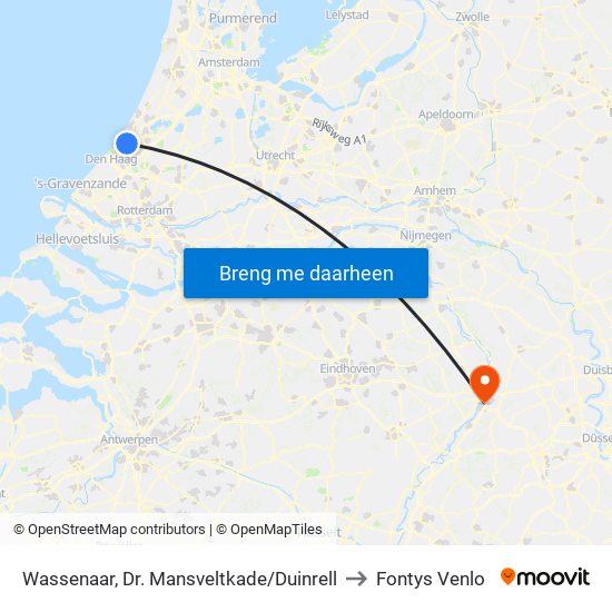 Wassenaar, Dr. Mansveltkade/Duinrell to Fontys Venlo map