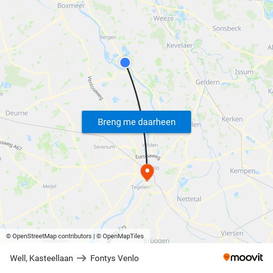 Well, Kasteellaan to Fontys Venlo map