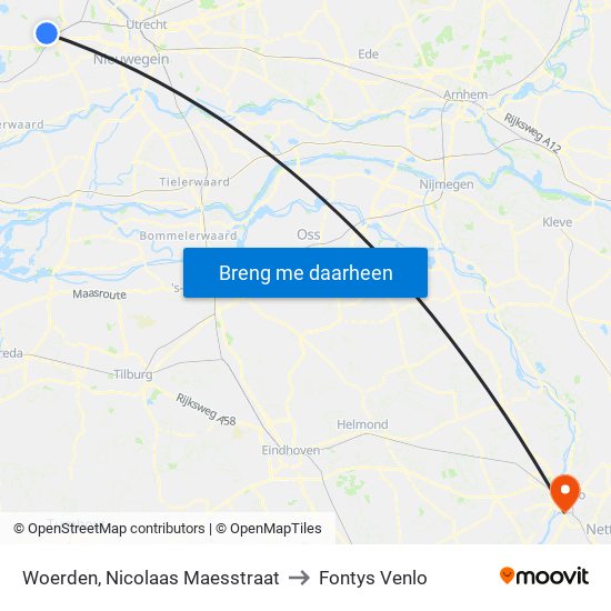 Woerden, Nicolaas Maesstraat to Fontys Venlo map