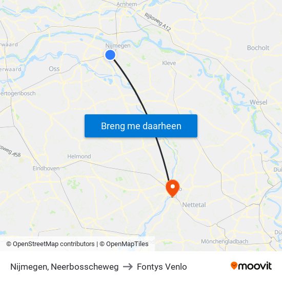 Nijmegen, Neerbosscheweg to Fontys Venlo map