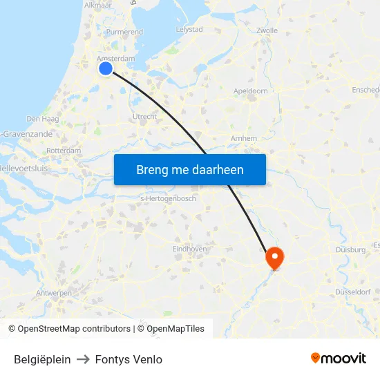 Belgiëplein to Fontys Venlo map
