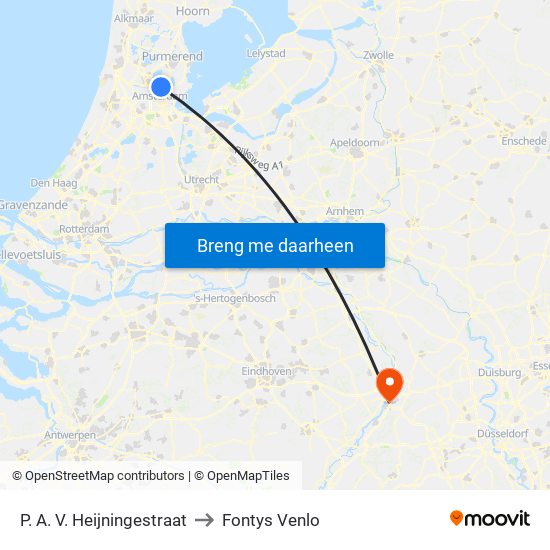 P. A. V. Heijningestraat to Fontys Venlo map