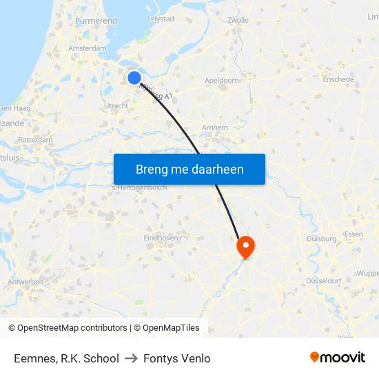 Eemnes, R.K. School to Fontys Venlo map