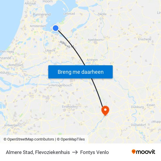 Almere Stad, Flevoziekenhuis to Fontys Venlo map