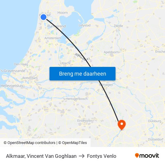 Alkmaar, Vincent Van Goghlaan to Fontys Venlo map