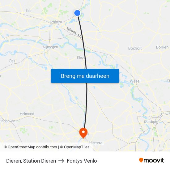 Dieren, Station Dieren to Fontys Venlo map