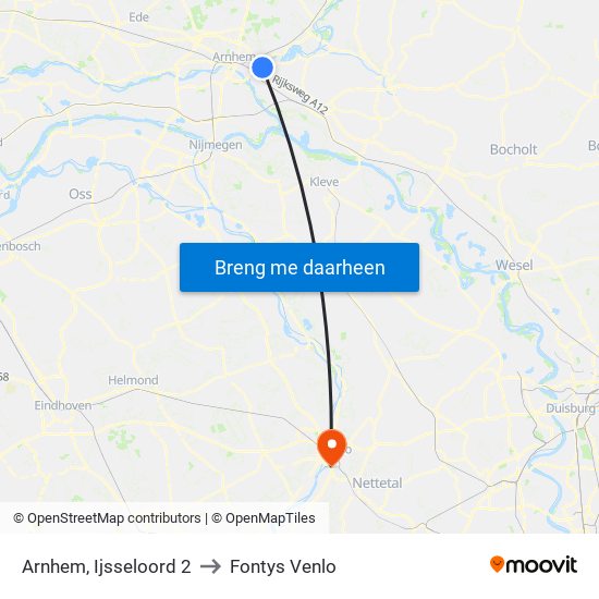 Arnhem, Ijsseloord 2 to Fontys Venlo map