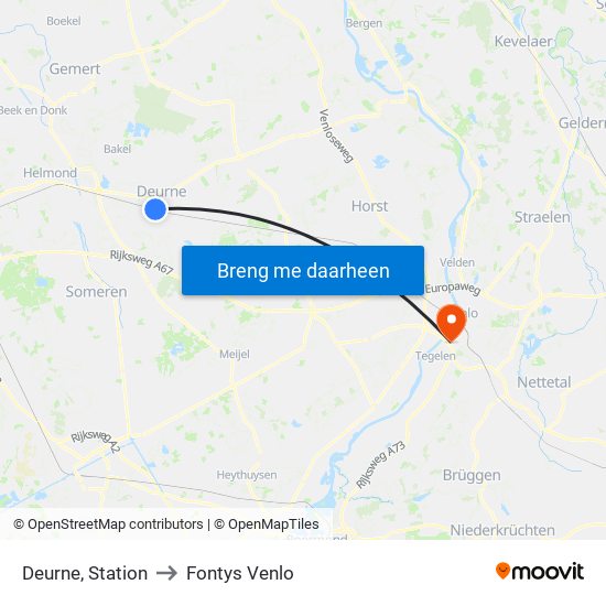 Deurne, Station to Fontys Venlo map