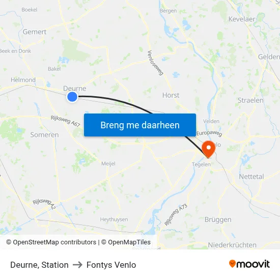 Deurne, Station to Fontys Venlo map