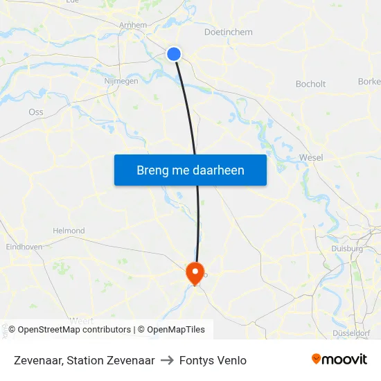 Zevenaar, Station Zevenaar to Fontys Venlo map