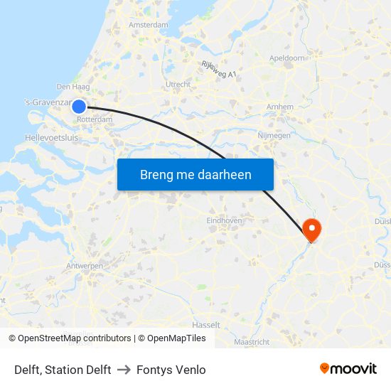 Delft, Station Delft to Fontys Venlo map