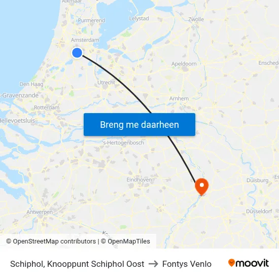 Schiphol, Knooppunt Schiphol Oost to Fontys Venlo map