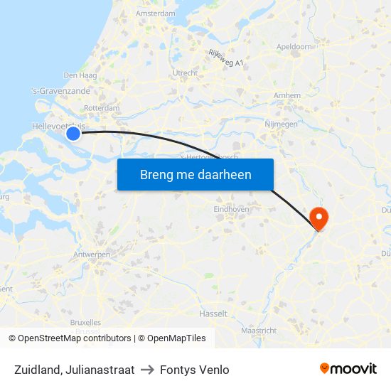 Zuidland, Julianastraat to Fontys Venlo map