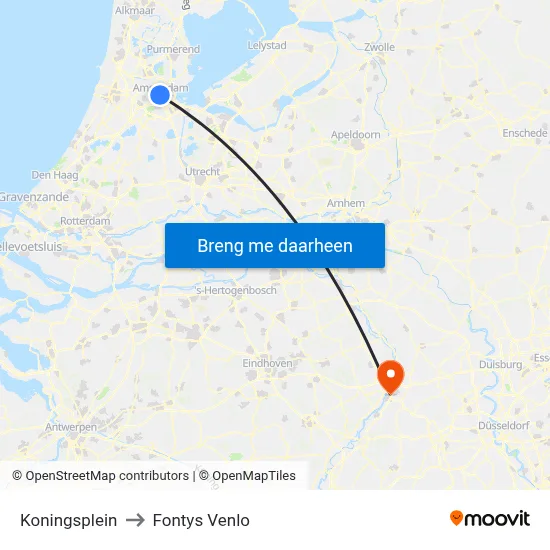 Koningsplein to Fontys Venlo map