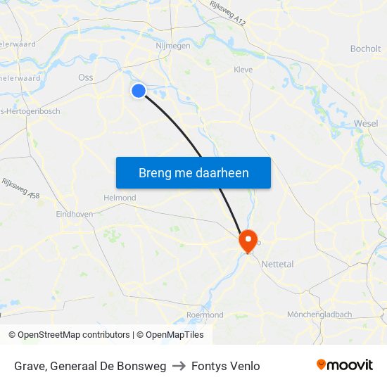 Grave, Generaal De Bonsweg to Fontys Venlo map