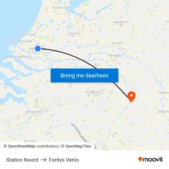 Station Noord to Fontys Venlo map