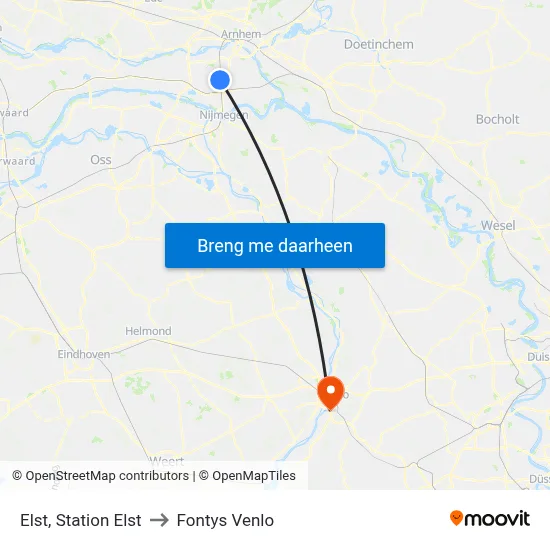 Elst, Station Elst to Fontys Venlo map