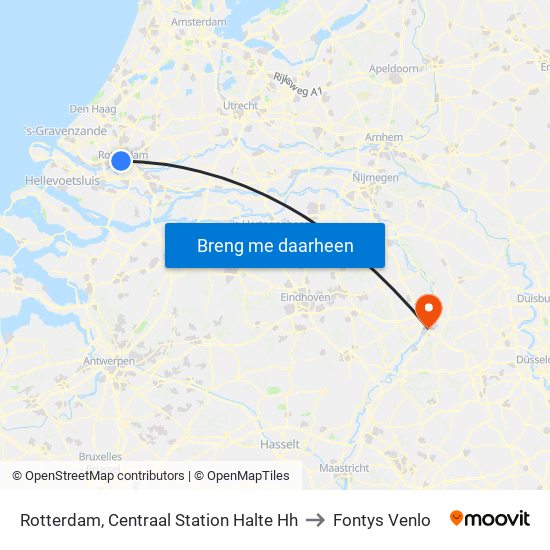 Rotterdam, Centraal Station Halte Hh to Fontys Venlo map