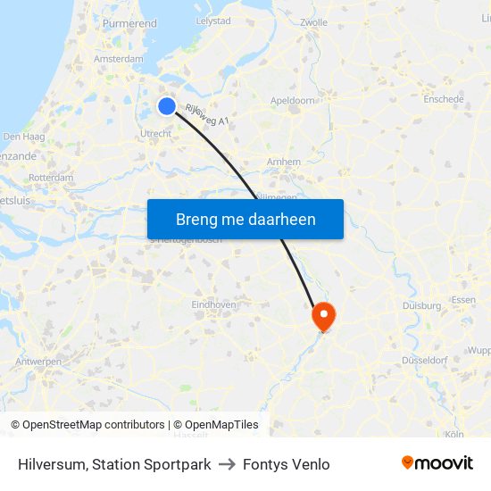 Hilversum, Station Sportpark to Fontys Venlo map