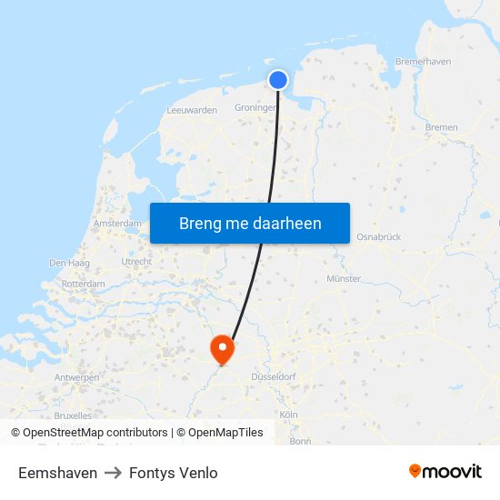Eemshaven to Fontys Venlo map