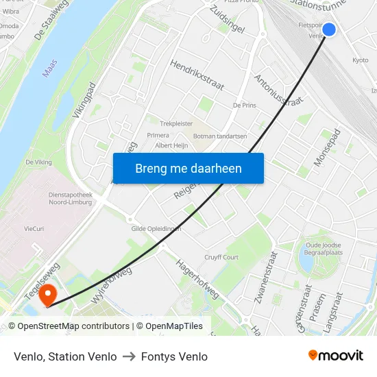 Venlo, Station Venlo to Fontys Venlo map