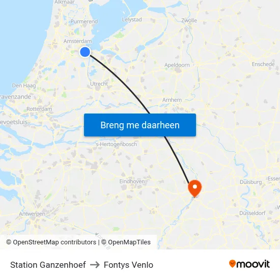 Station Ganzenhoef to Fontys Venlo map