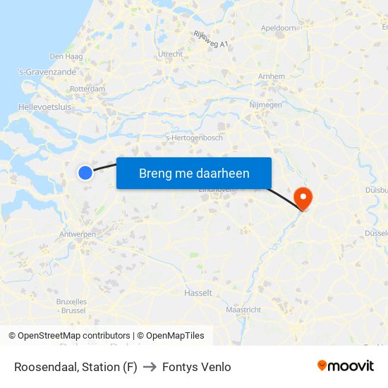 Roosendaal, Station (F) to Fontys Venlo map