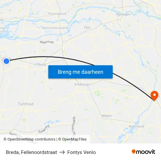 Breda, Fellenoordstraat to Fontys Venlo map