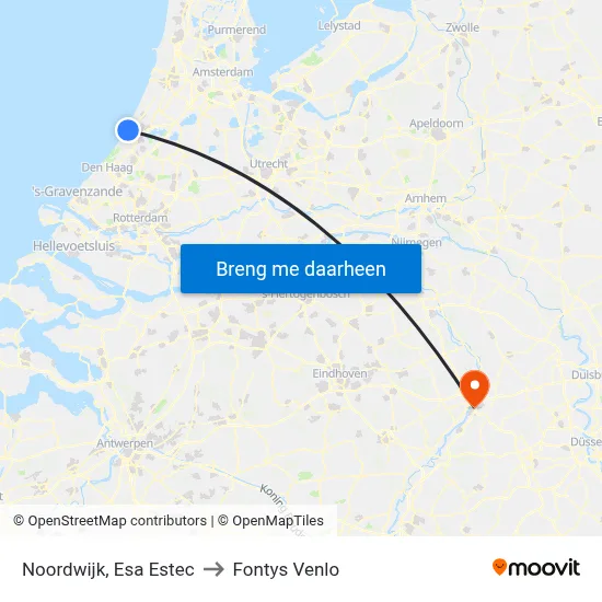Noordwijk, Esa Estec to Fontys Venlo map